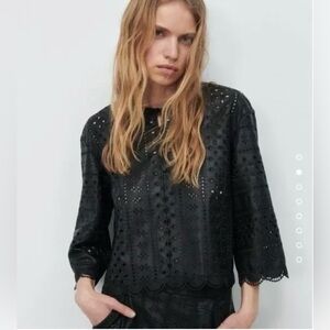 Zara Faux Leather Eyelet Top S EUC